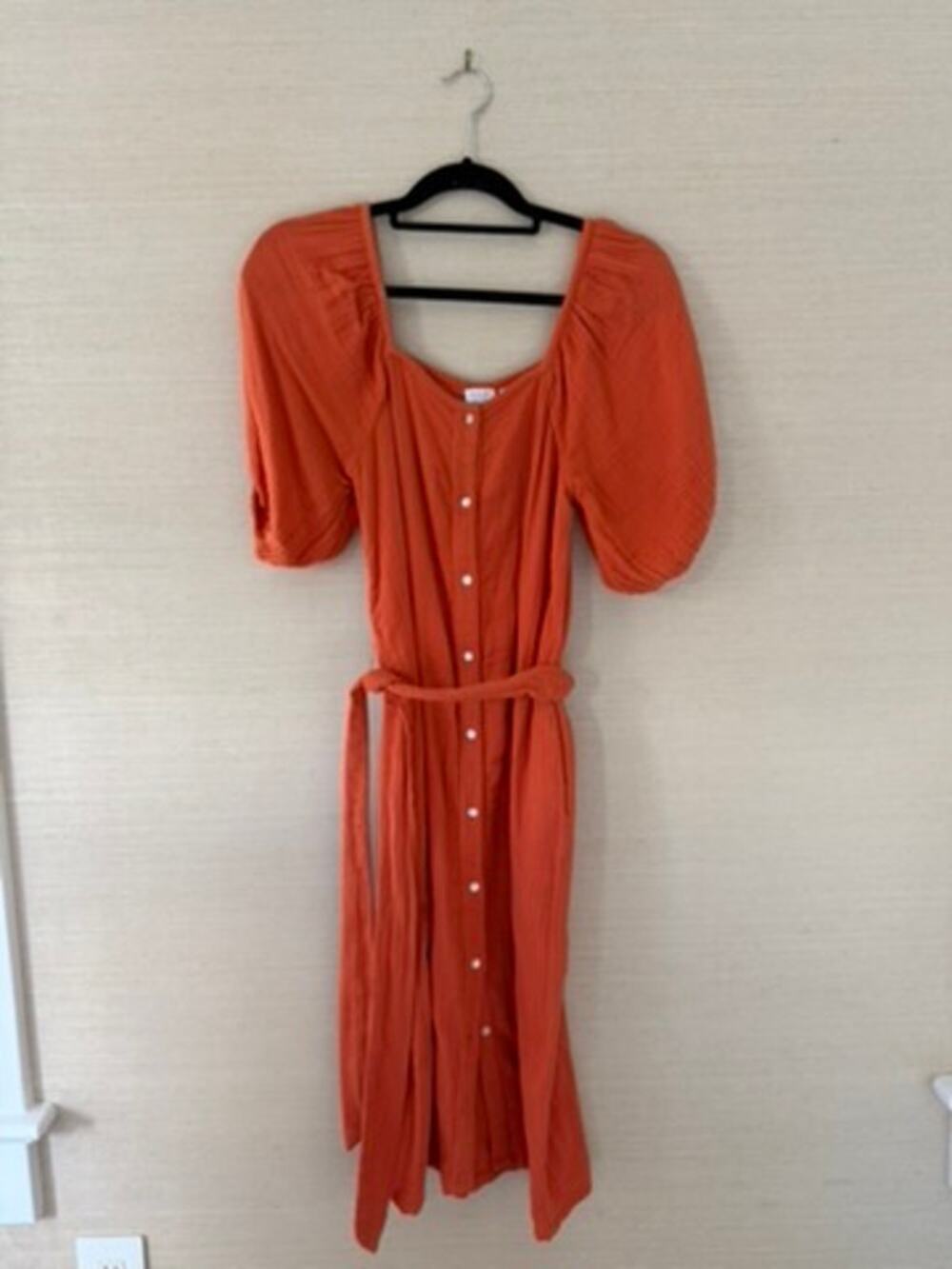 Rhode Resort Orange Cotton Puff Sleeve Midi Dress – Size XS